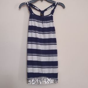 Poof Girl Racerback Dress Stripe Navy White Silver Sequin Size XL